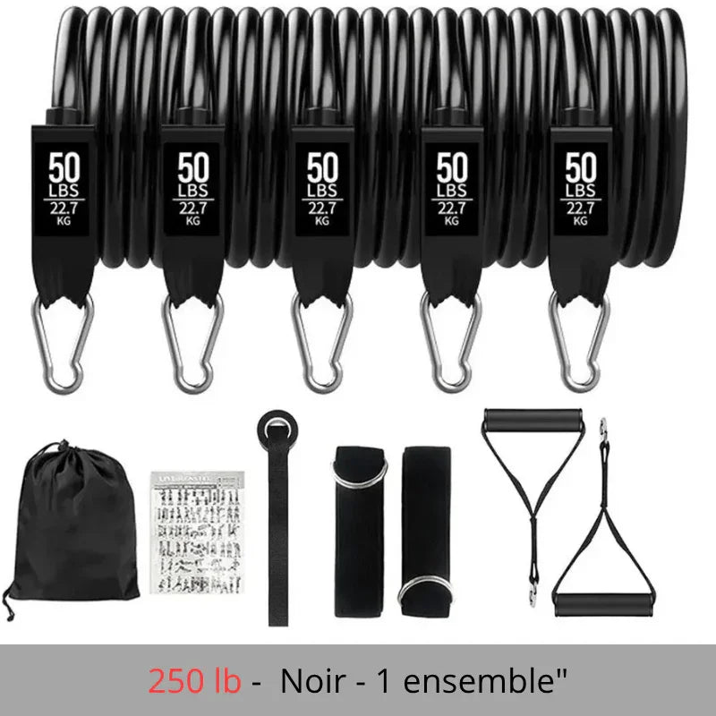 ensemble elastique musculation noir 250lb