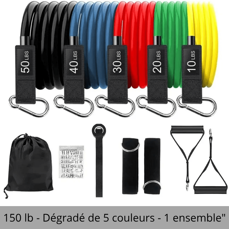 ensemble elastique musculation cinq couleurs 150lb